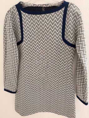 Vintage Handmade 1960's Navy & White Chevron Mod Mini Dress
